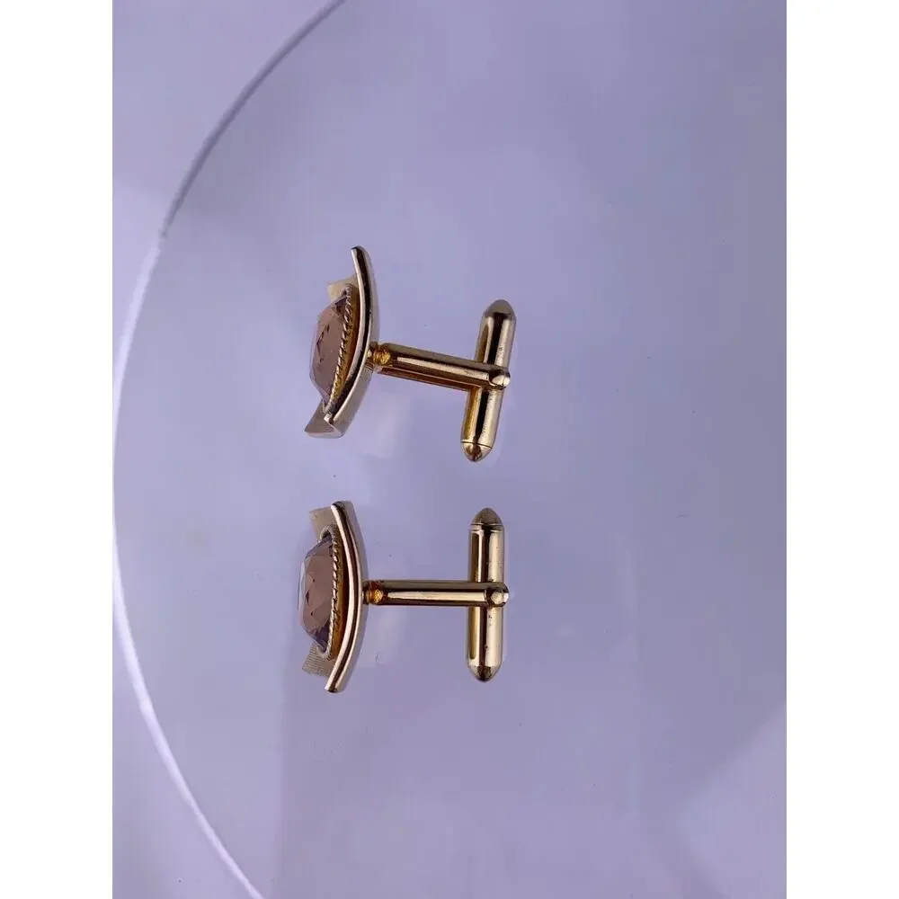 Brown Crystal Rhinestone Gold Tone Cufflinks Curved Statement Swank Vintage